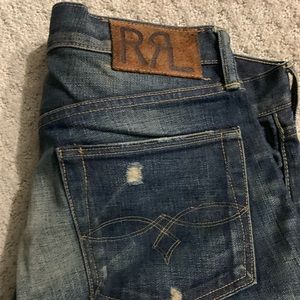 Double RL Distressed Denim Straight Leg Jean